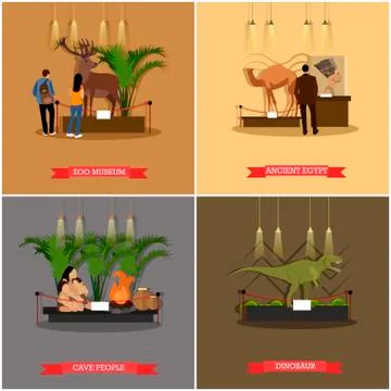 Vector set of posters, banners with museum expositions design elements Stock Illustration