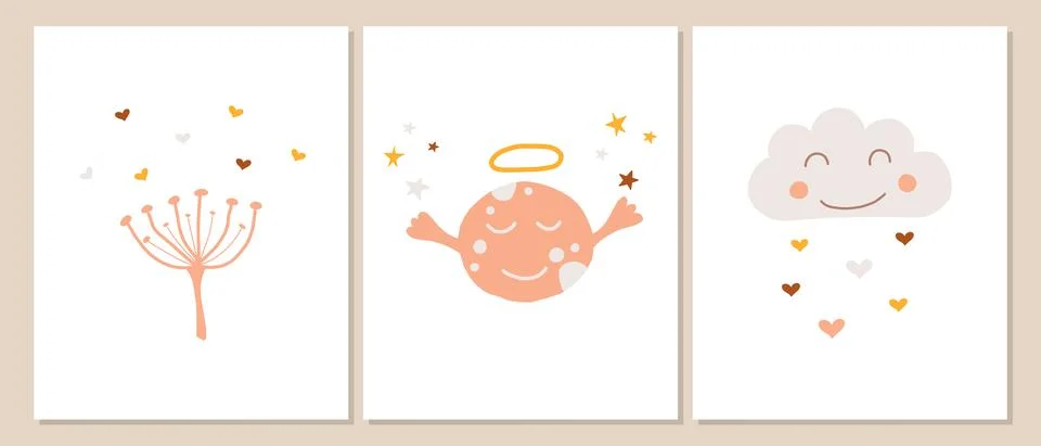 Vector set of posters with cloud, planet. Stock Illustration