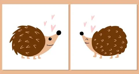 Vector set of posters with hedgehogs and hearts. Stock Illustration