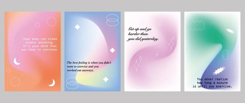 Vector set of posters. Minimal layout with bright gradient blur. Cute posters Illustrazione stock