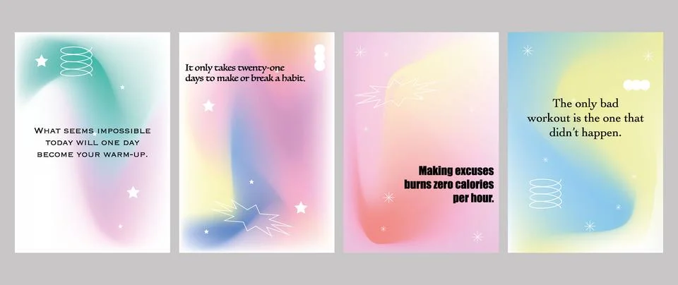 Vector set of posters. Minimal layout with bright gradient blur. Cute posters 스톡 일러스트