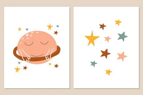 Vector set of posters with planet and star. Stock Illustration