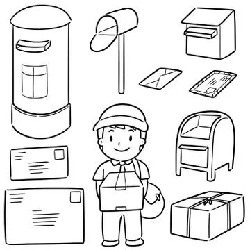 Vector set of postman and postbox Stock Illustration