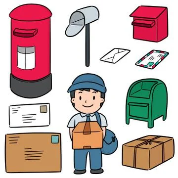 Vector set of postman and postbox Stock Illustration