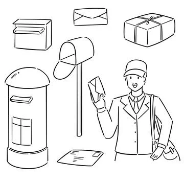 Vector set of postman and postbox Stock Illustration