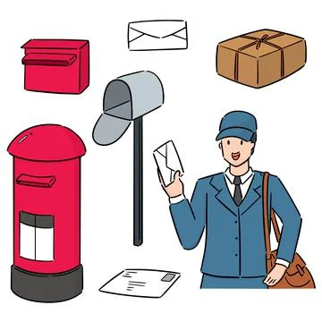 Vector set of postman and postbox Stock Illustration