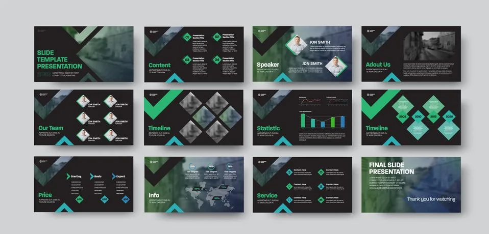 Vector set of presentation slides for analytics, annual report, business conc Stock Illustration