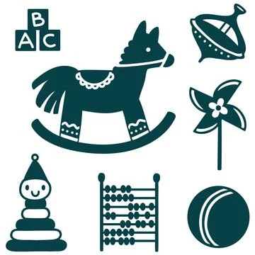 Vector set of primitive silhouettes of retro childrens toys for boy Stock Illustration