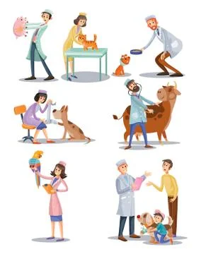 Vector set of professional vet doctors, animals, veterinary, clinic for pets Stock Illustration