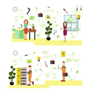 Vector set of professional workers, symbols in flat style Stock Illustration