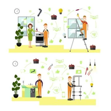 Vector set of professional workers, symbols in flat style Stock Illustration