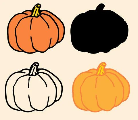Vector set of pumpkins of red-orange color.collection of a round pumpkin hand Stock Illustration