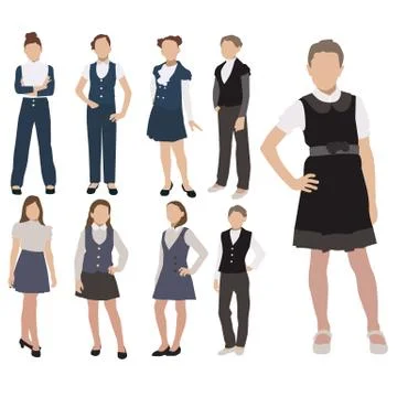 Vector set of pupils silhouette in school uniform isolated on white background Stock Illustration