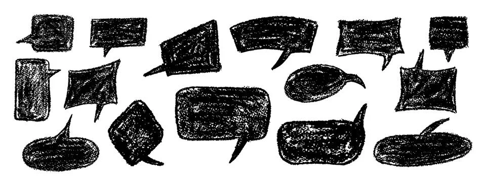 Vector set of quirky black speech bubbles and clouds on white bg. Wax and 스톡 일러스트
