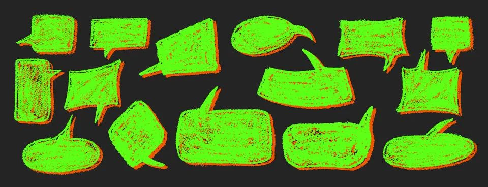 Vector set of quirky green speech bubbles and clouds with orange shadow. Wax and 스톡 일러스트
