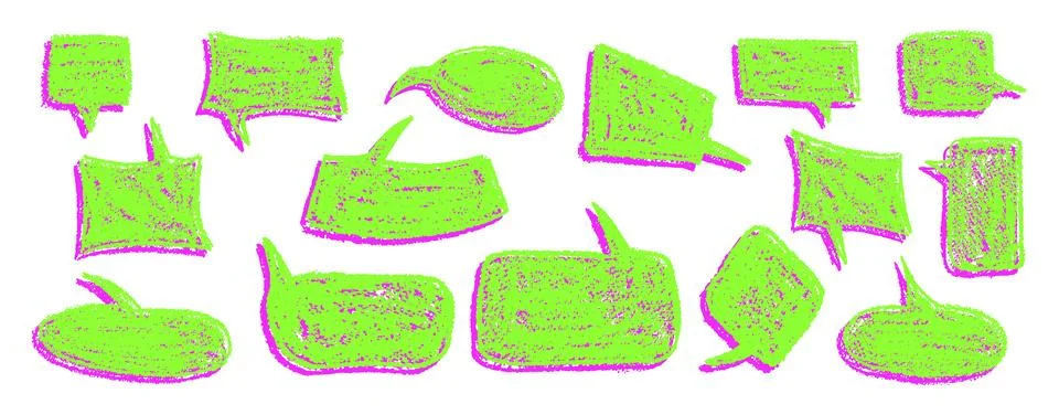 Vector set of quirky green speech bubbles and clouds with pink shadow. Wax and Stock Illustration