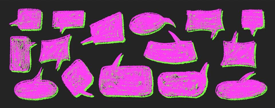 Vector set of quirky pink speech bubbles and clouds with green shadow. Wax and 스톡 일러스트