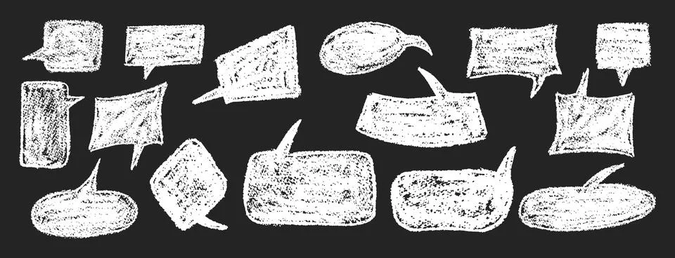 Vector set of quirky white speech bubbles and clouds on black bg. Wax and Stock Illustration