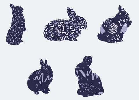 Vector set of rabbits with different patterns Illustrazione stock