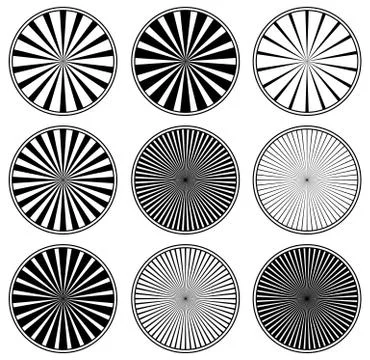 Vector set of radiating, converging lines. Set of 9 version, Stock Illustration