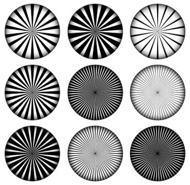 Vector set of radiating, converging lines. Set of 9 version, Stock Illustration