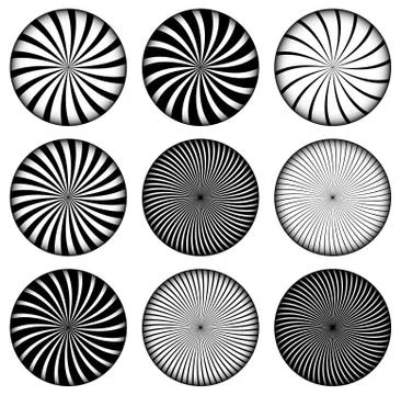 Vector set of radiating, converging lines. Set of 9 version, Stock Illustration