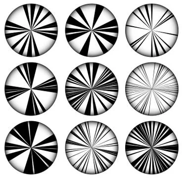 Vector set of radiating, converging lines. Set of 9 version, 스톡 일러스트