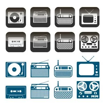 Vector set of radio, audio and music icons. Objects isolated on white background Stock Illustration