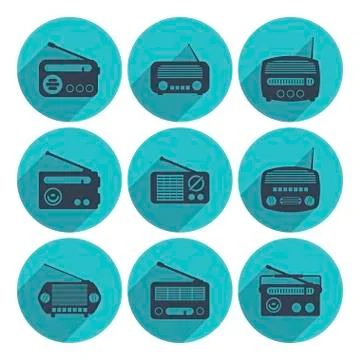 Vector set of radio icons, flat style Stock Illustration