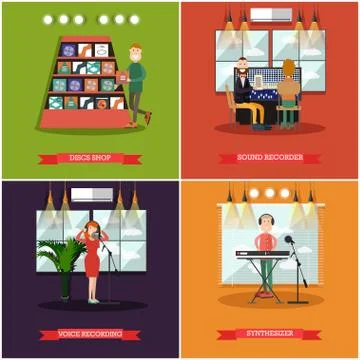 Vector set of radio posters, banners in flat style 스톡 일러스트