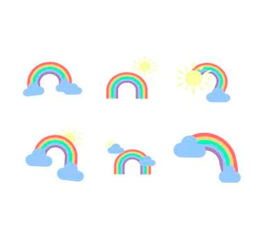 Vector Set Rainbow Flat Icon - Weather Stock Illustration