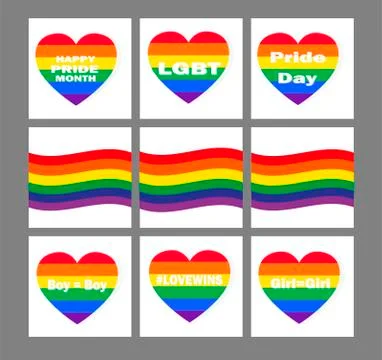 Vector Set Rainbow Hearts Flags and Labels - Creative Stickers Stock Illustration