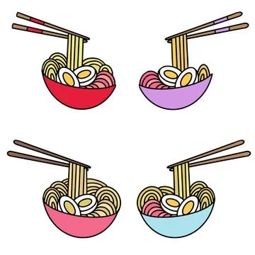 Vector set Ramen Flat Design Japan Icon Stock Illustration