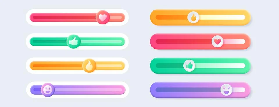 Vector set of reaction sliders, feedback emoticons for website or web page Stock Illustration