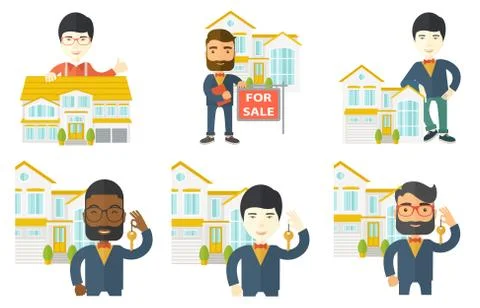 Vector set of real estate agents and house owners Ilustración de archivo