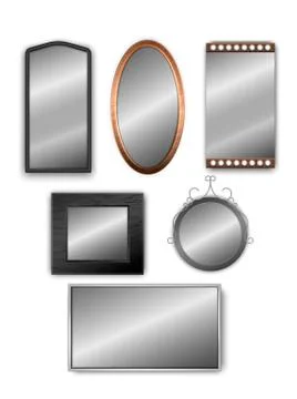 Vector set of realistic 3d mirrors isolated on white background. Interior Stock Illustration