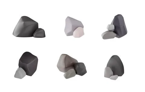 Vector set of realistic 3D stone boulders on isolated background. Stock Illustration