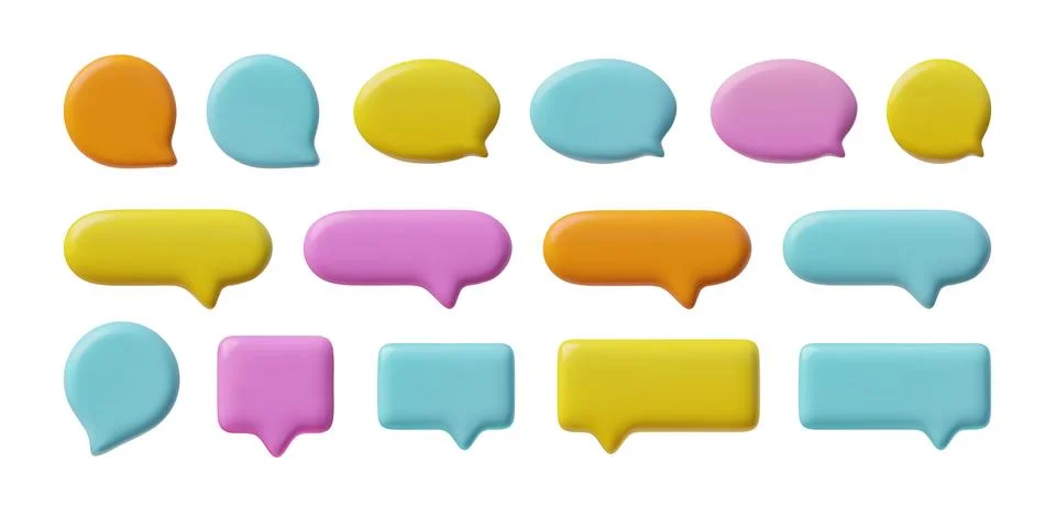 Vector set of realistic clear 3D speech bubbles perfect for messaging on a white Stock Illustration