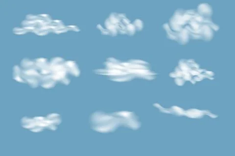 Vector set of realistic clouds on blue background Illustrazione stock