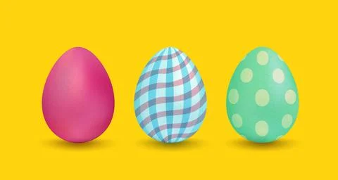 Vector set realistic colorful eggs for Easter. Colorful eggs with patterns .. Stock-Illustration