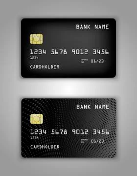 Vector set Realistic credit bank card mockup. Black gradient pattern. Stock Illustration