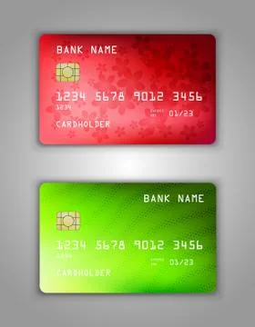 Vector set Realistic credit bank card mockup. gradient spiral pattern. Green, Stock Illustration
