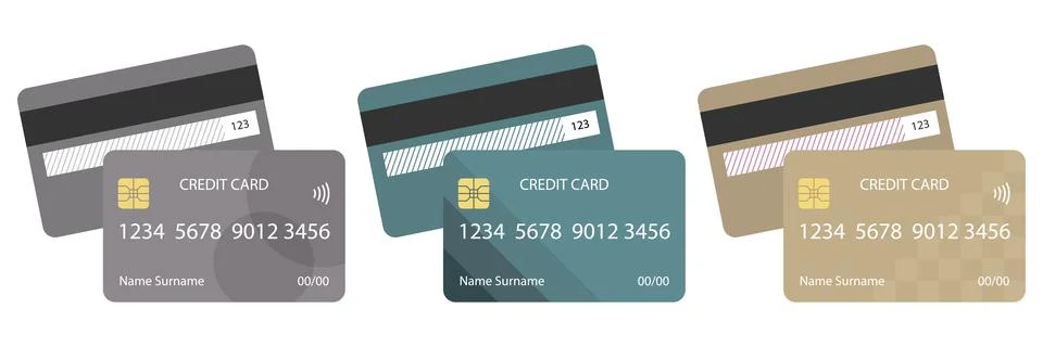 Vector Set of realistic double-sided credit plastic bank cards Stock Illustration