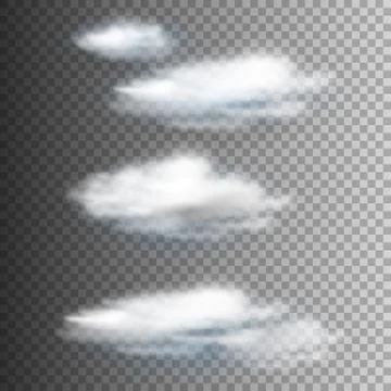 Vector set of realistic isolated cloud on the transparent background. Illustrazione stock
