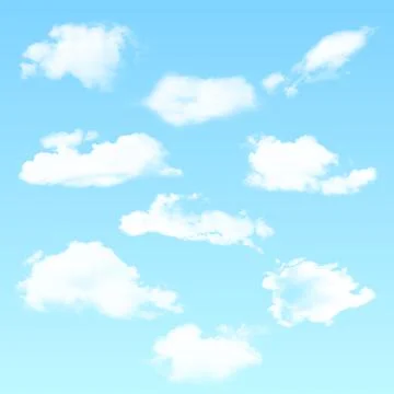 Vector set of realistic isolated cloud on the blue background. Vector illustr Stock-Illustration