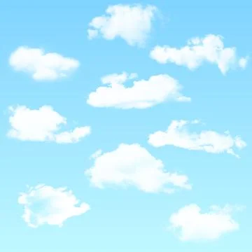 Vector set of realistic isolated cloud on the blue background. Vector illustr Stock Illustration