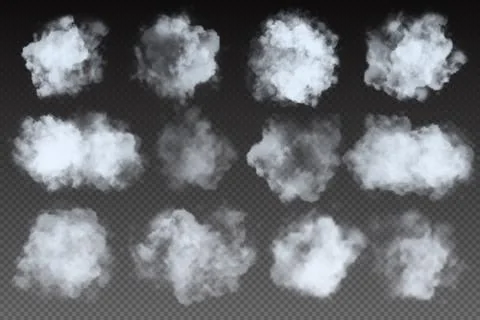 Vector set of realistic isolated fluffy cloud on the transparent background Illustrazione stock