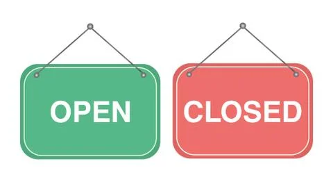 Vector set of realistic isolated hanging signs of Open and Closed for decoration Stock Illustration