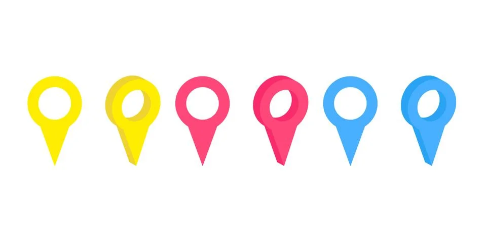 Vector set of realistic isolated map pins on the white background. Concept of Stock Illustration