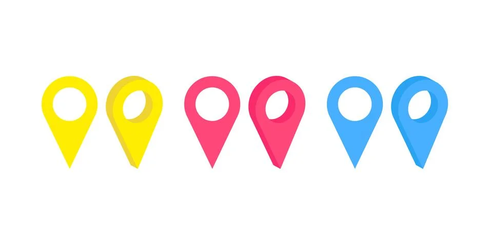 Vector set of realistic isolated map pins on the white background. Concept of Stock Illustration